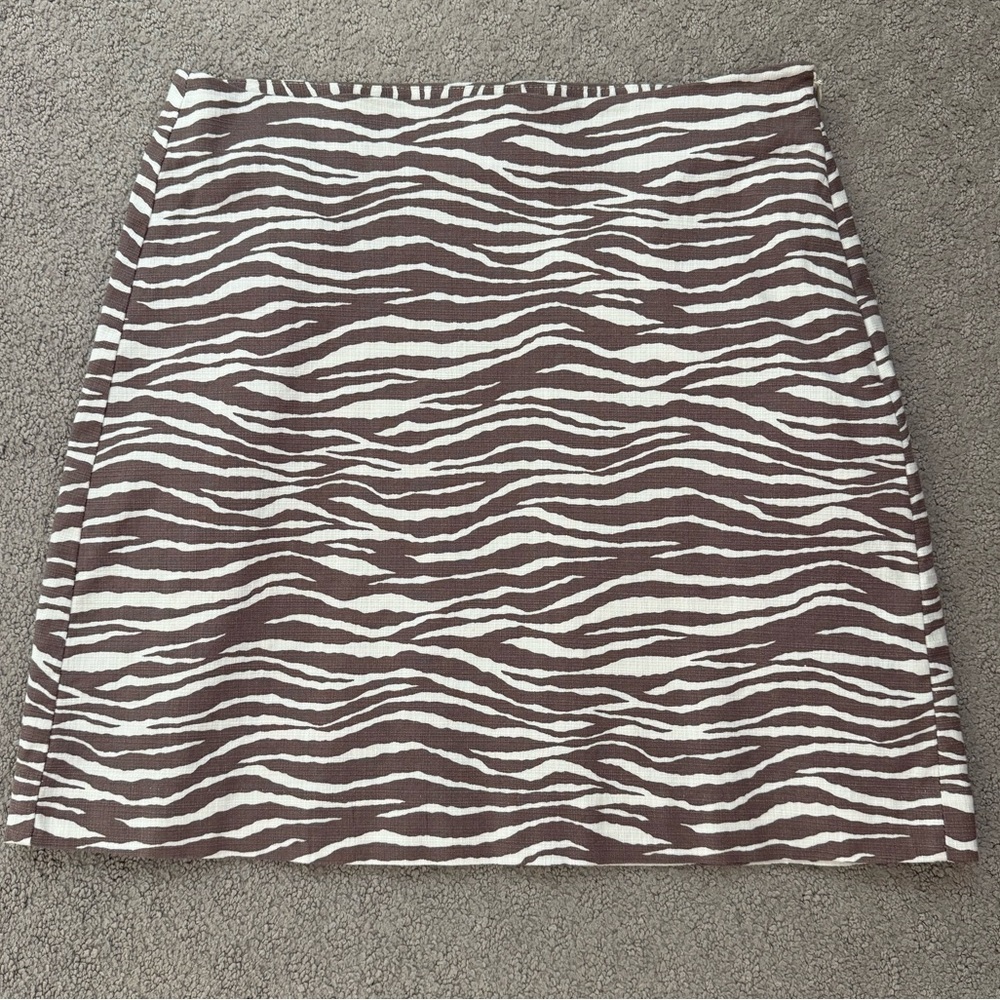 LOFT Zebra-Print Mini Skirt Side Zip, Purple/Taupe, Size 8
